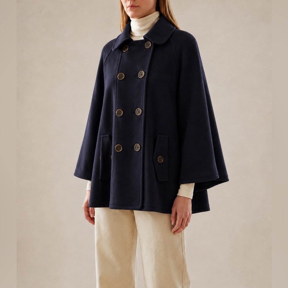 FOREVER NEW - Dark Blue Oversized Cape style Peacoat | Gold Button Coat